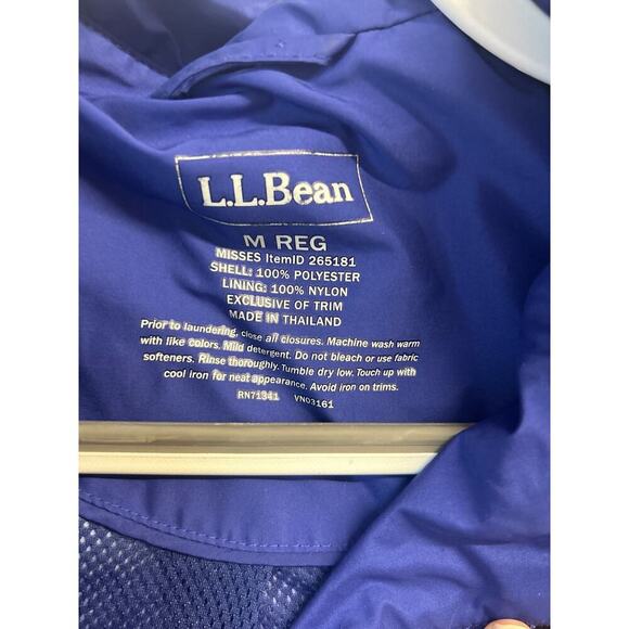 LL Bean Blue Hooded Long length button up lined Rain Coat Jacket pockets Size M - Picture 4 of 8